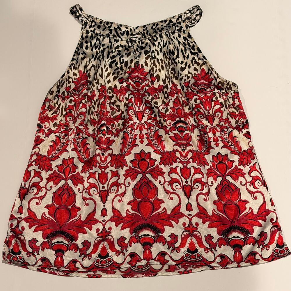 Monroe & Main Women's XL Sleeveless Blouse Leopard Floral Baroque Red Black Top